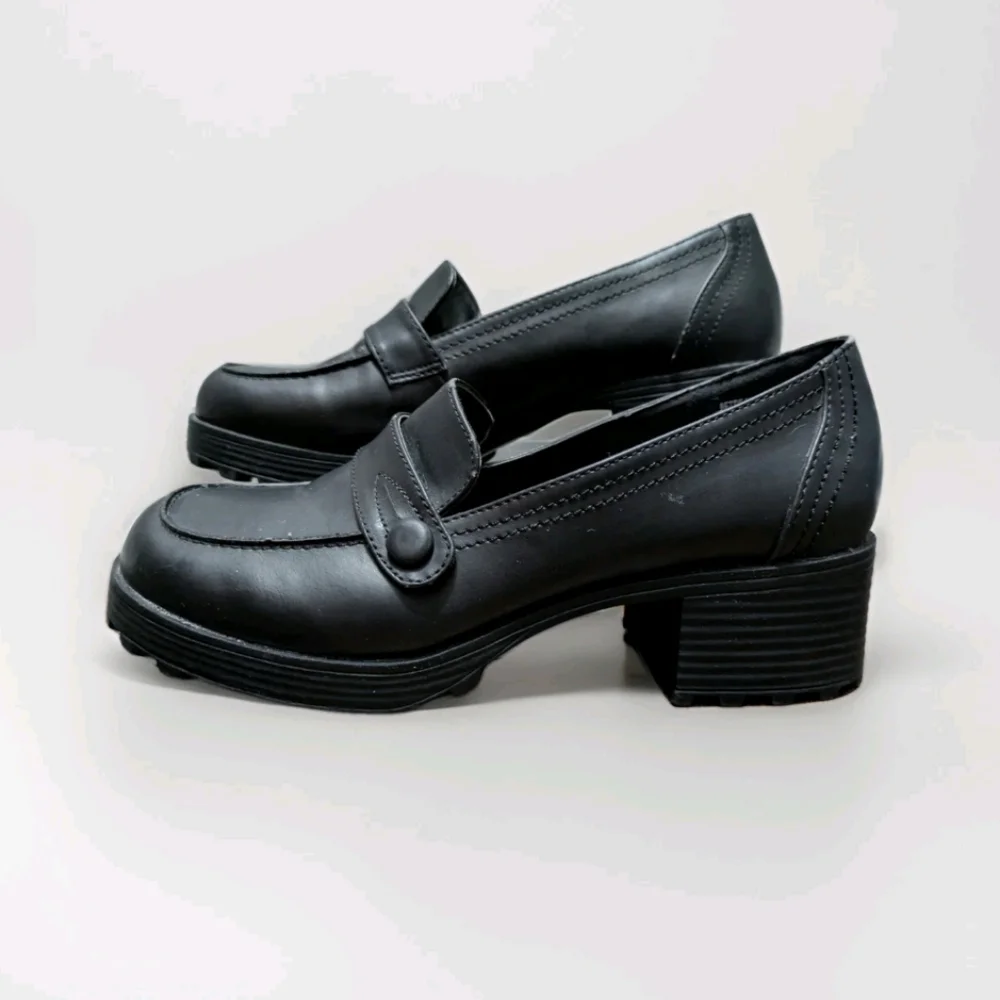 Vintage Unionbay Bettie Platform Loafers Chunky Black Size 6M 90s Y2K Academia